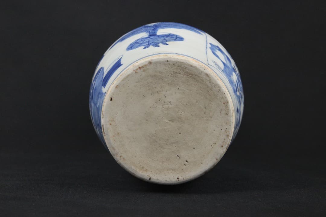 中国美術 清時代 　青花 博古文 長頸瓶 時代品 古磁 ENM23-5
