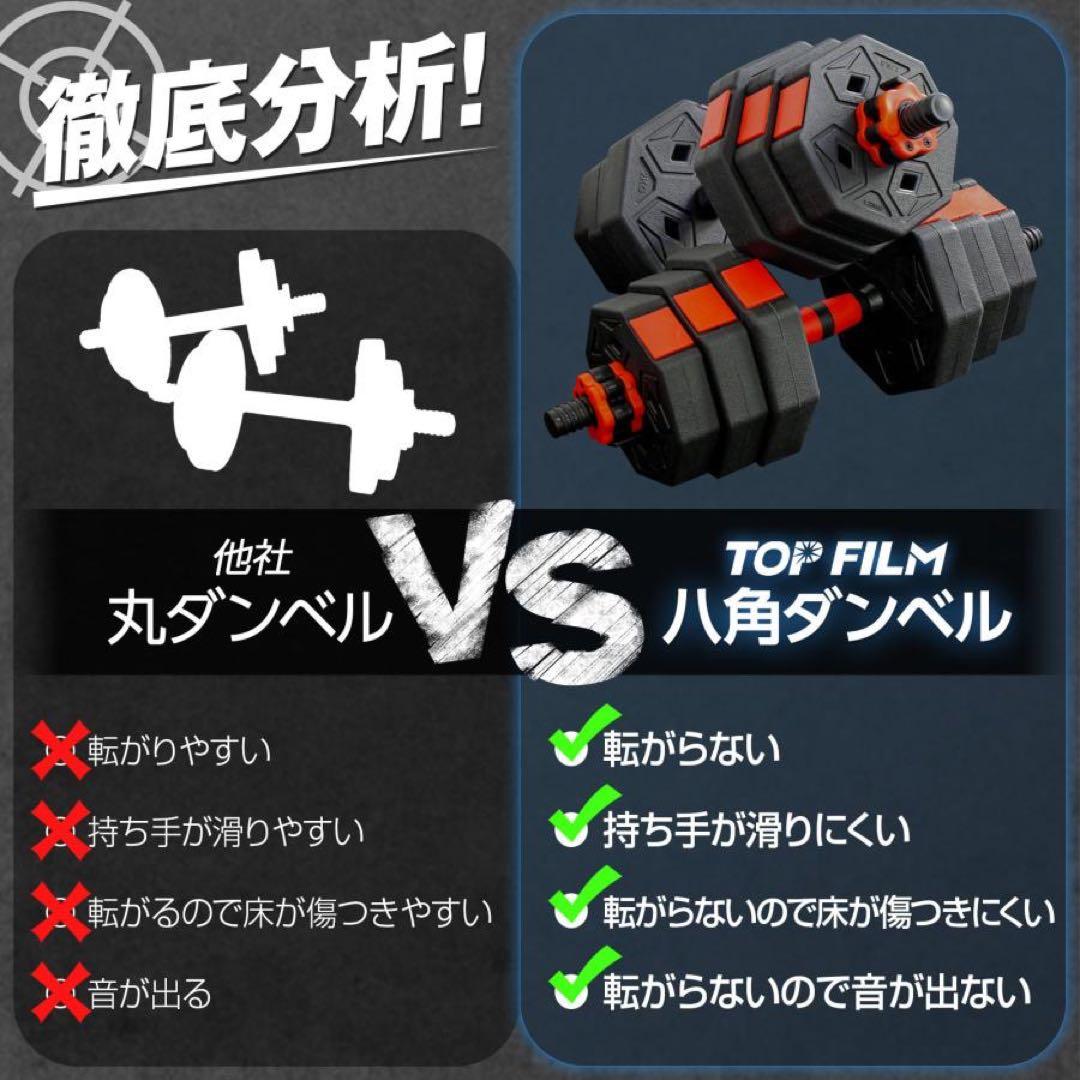 八角ダンベル 20kg×2個セット 合計40kg シャフト付き 転がり防止