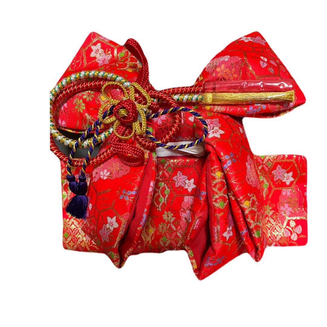 結び帯 赤 亀甲に花 小(3才用)