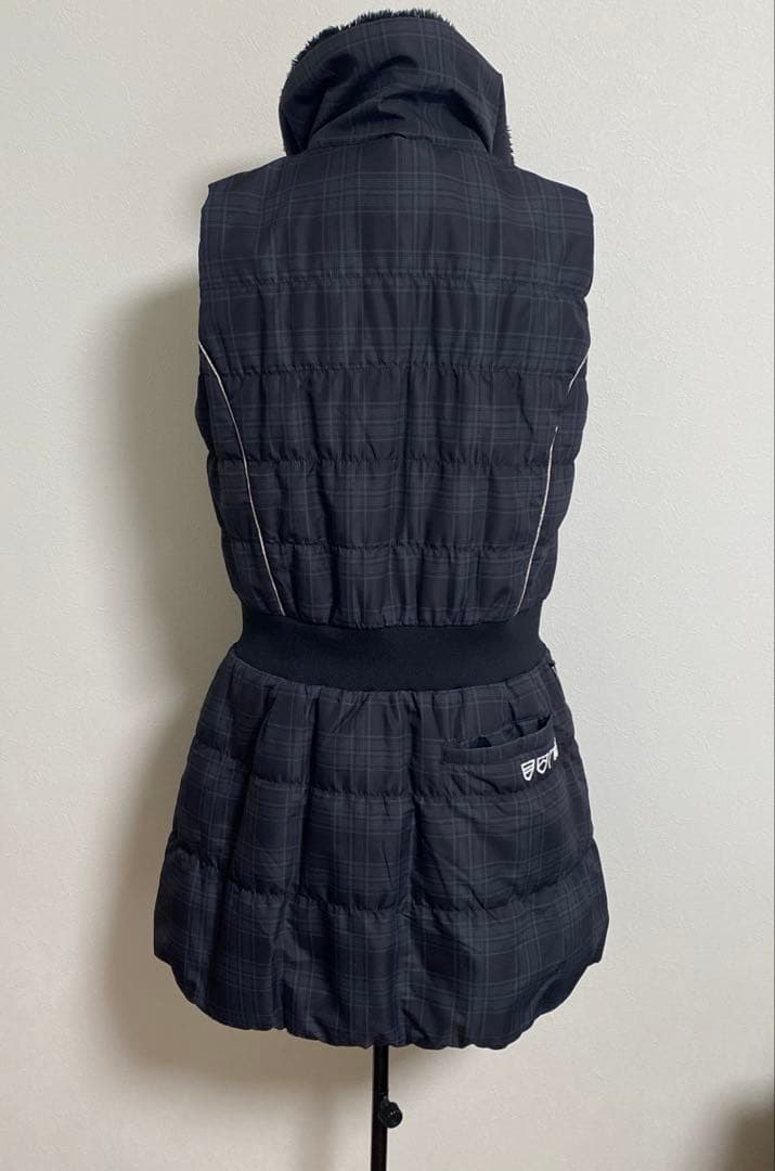FILA GOLF襟ボアノースリーブワンピース ブラック系チェック柄