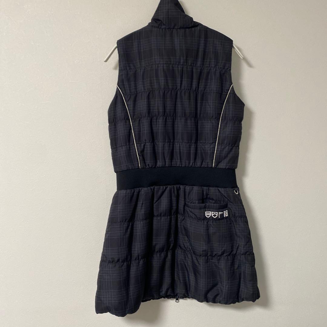 FILA GOLF襟ボアノースリーブワンピース ブラック系チェック柄