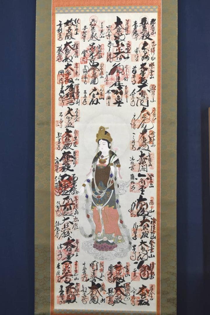 西国三十三ヶ所/西国三十三箇所霊場集印肉筆/仏事掛/掛軸/名家伝来/AA-399
