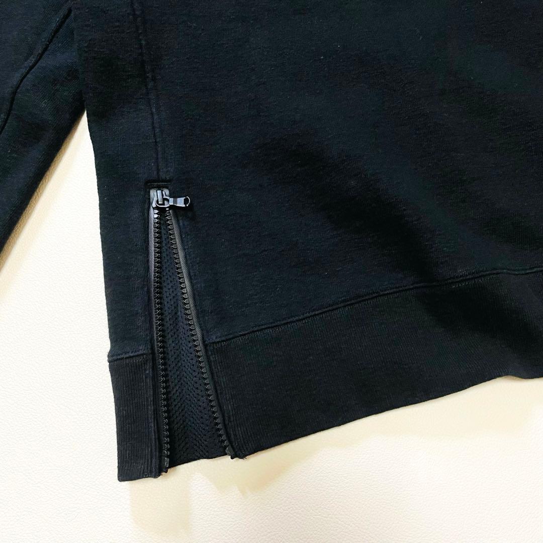 6437【美品】TFW49 長袖スウェット　クルーネック　裾ジップ　ブラック