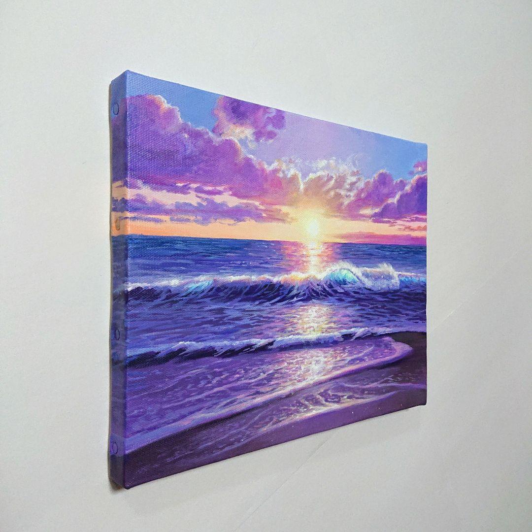 【夕闇が迫る頃】アクリル画 F3 風景画 絵画 海の絵