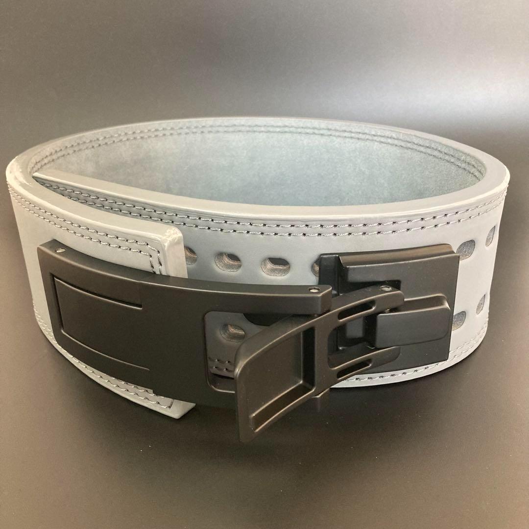 新品 パワーベルト レバーアクション Lサイズ 本革 グレー×ブラック 可変式