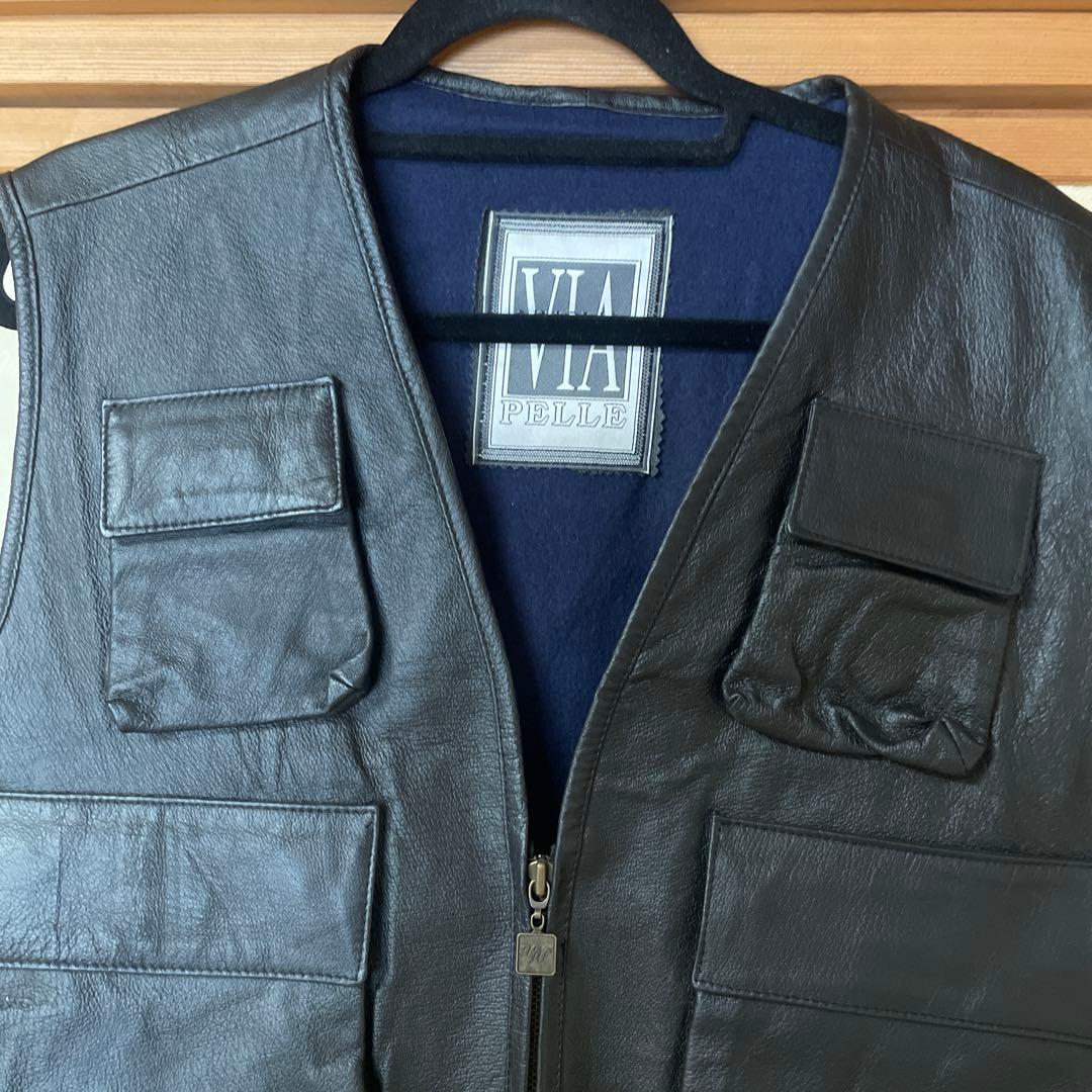XL デッドストック 80s〜90s レザー ハンティングベスト 本革　黒