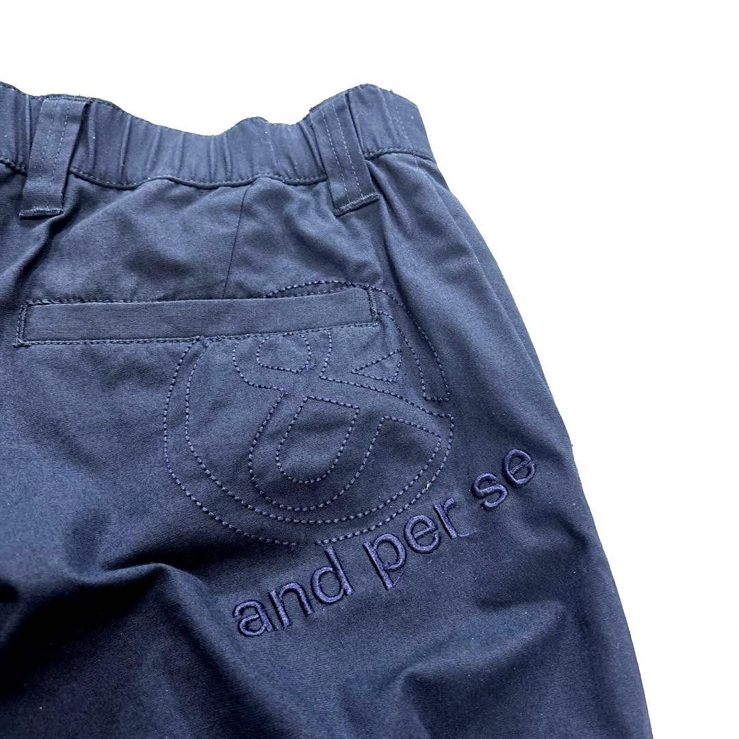 アンパスィ　L ロングパンツ　メンズ　ネイビー　刺繍ロゴ　and per se