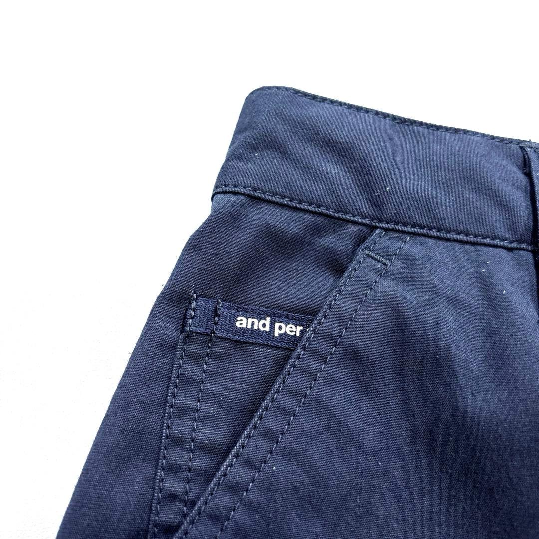 アンパスィ　L ロングパンツ　メンズ　ネイビー　刺繍ロゴ　and per se