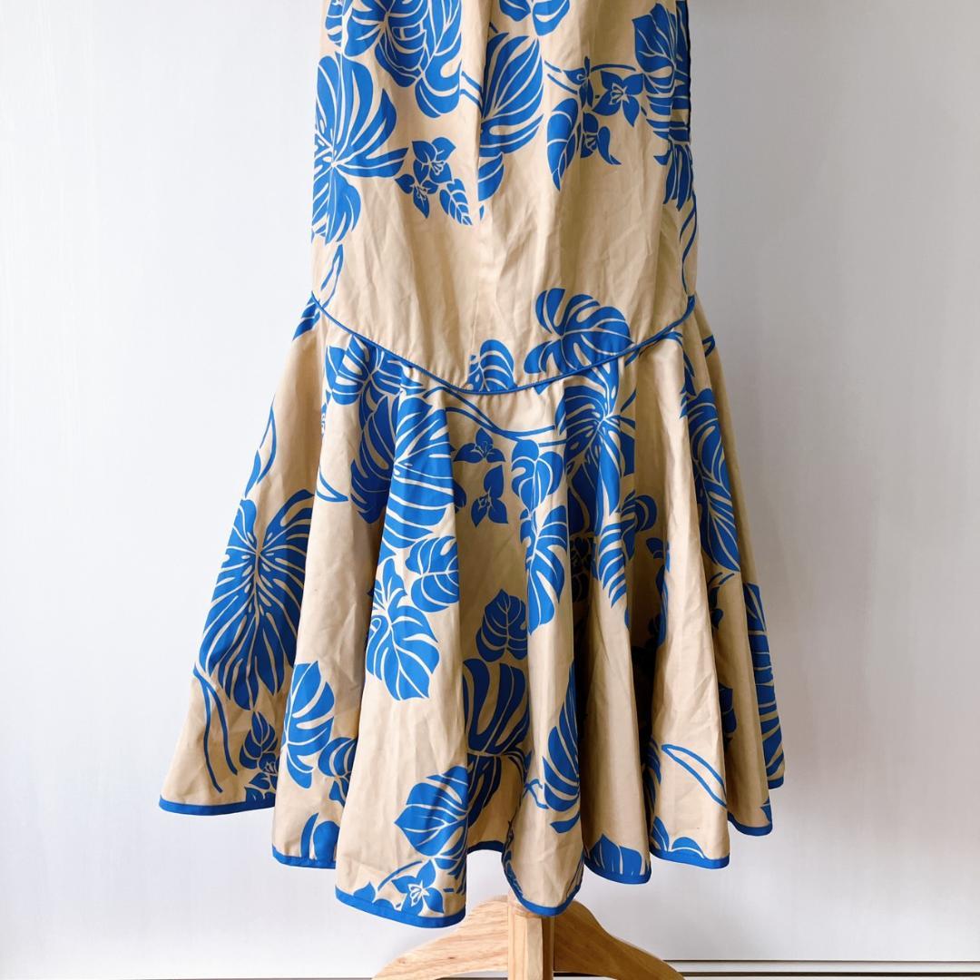 【美品】　メネフネプランテーション　フラダンス衣装ワンピースベージュ×ブルー
