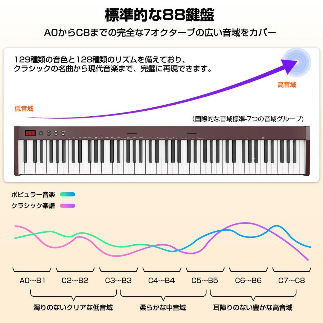 88鍵盤 Bluetooth 5.4対応 電子ピアノ ブラック