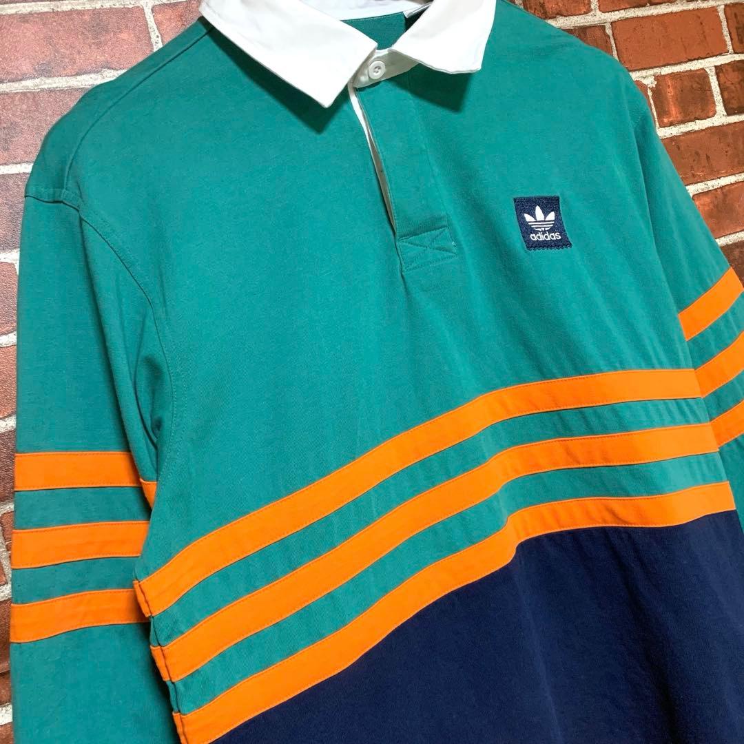 adidas★アディダス★スリーライン★ラガーシャツ★長袖★マルチカラー★M古着