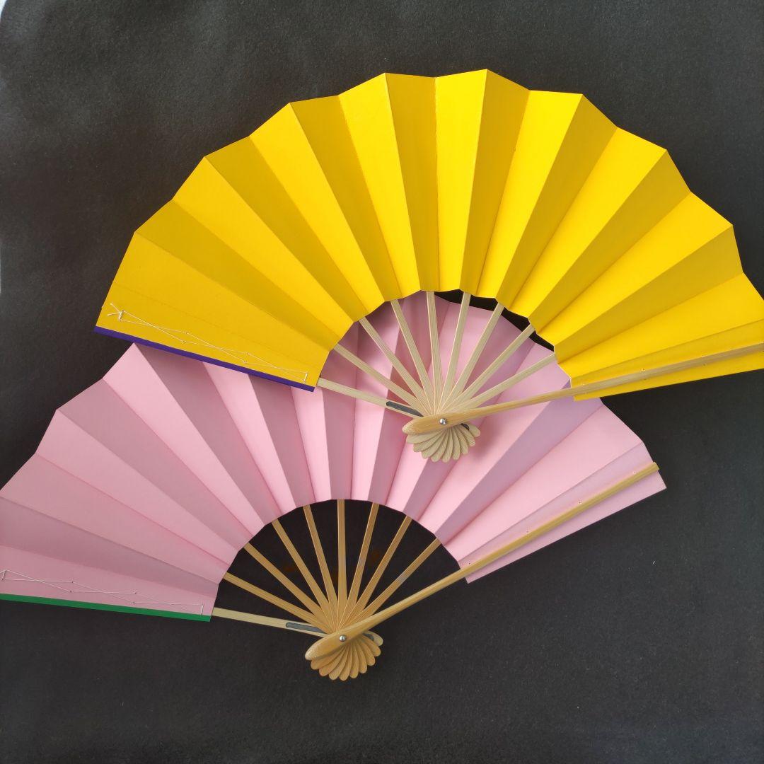 舞扇 (17) 未使用新品 美品 表裏色違い2本セット 扇子 舞台 工芸品