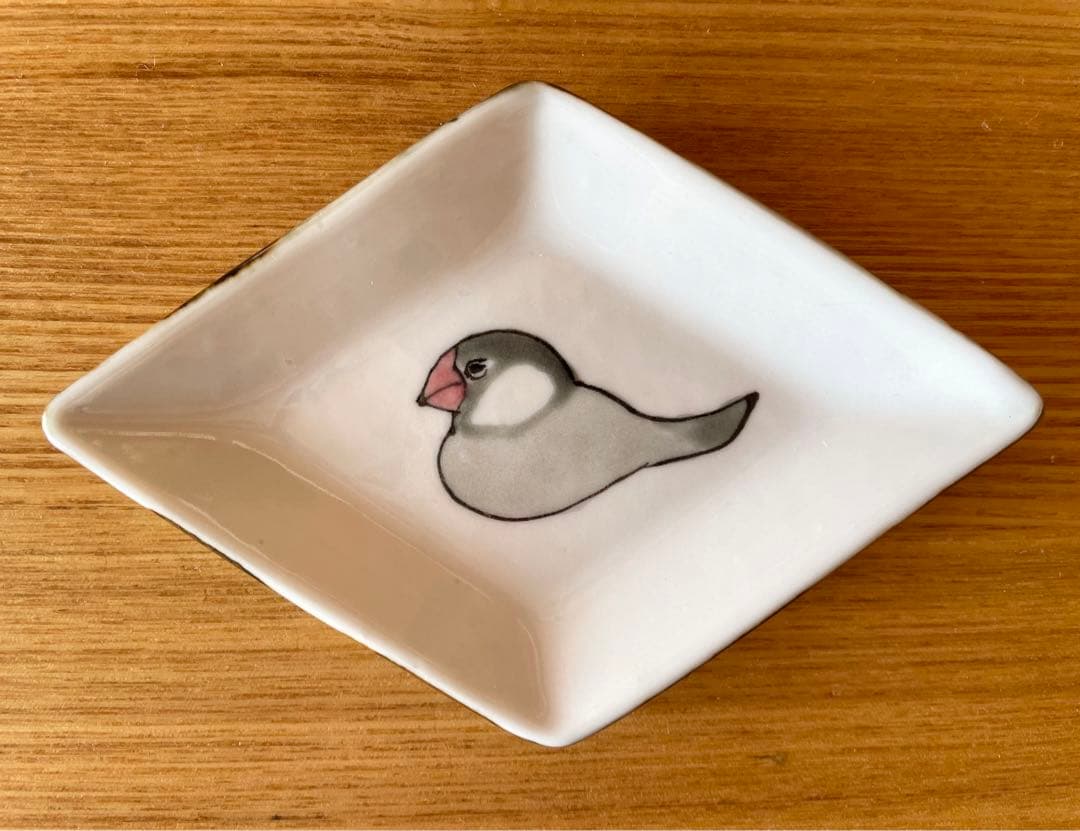 【未使用品】内村七生 桜文鳥 シナモン文鳥 シルバー文鳥 菱形豆皿　3点セット