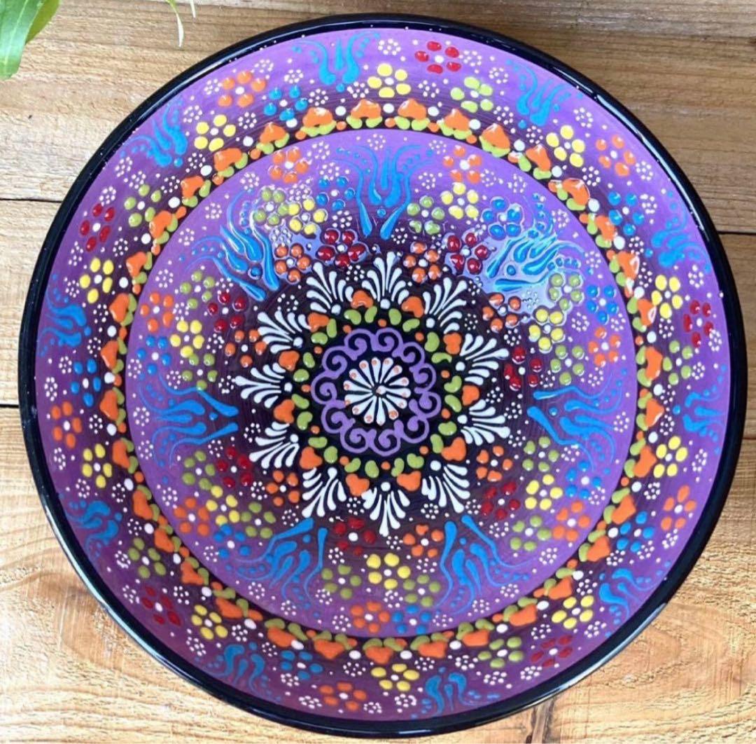 21cm☆新品☆【トルコ】 ボウル 皿＊パープル＊ ハンドメイド キュタフヤ陶器