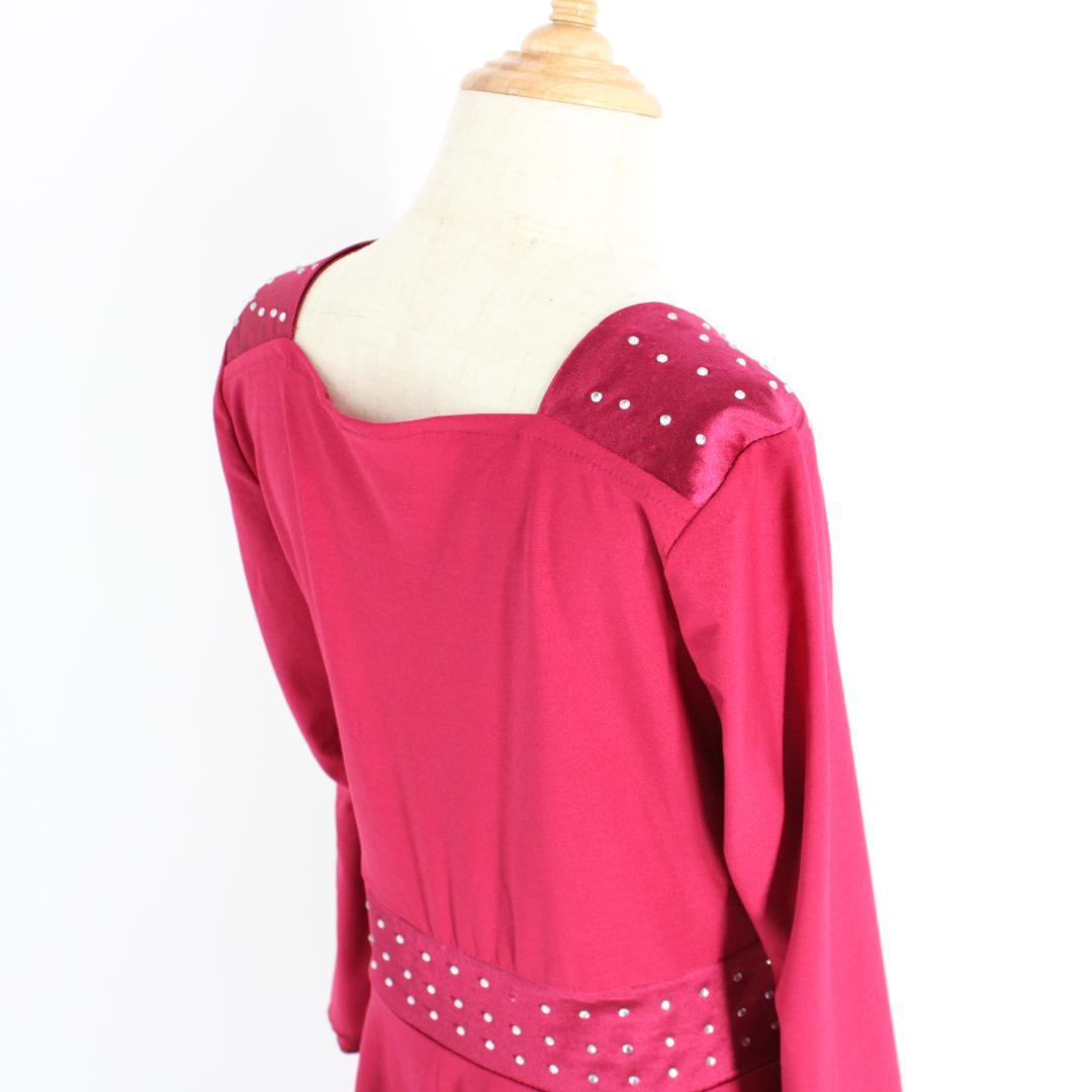 【美品 社交ダンス衣装】ドレス ワンピース leirena 赤 シンプル