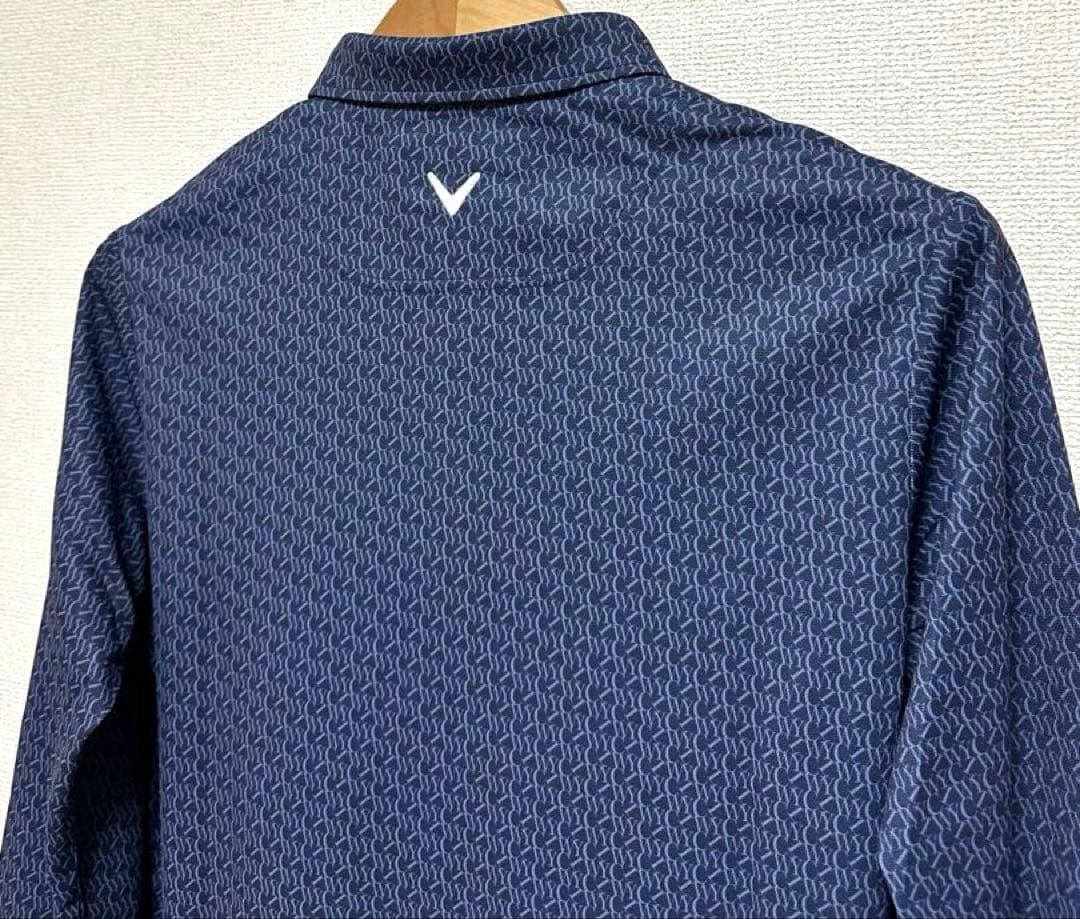 新品タグ付 Callaway キャロウェイ ポロシャツ 長袖M ネイビー 総柄