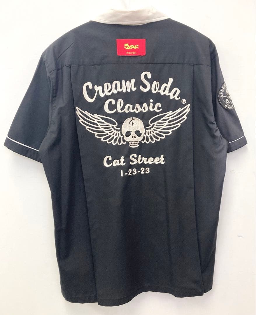 【CREAM SODA】ボウリングシャツ　スカルデザイン　ブラック　L
