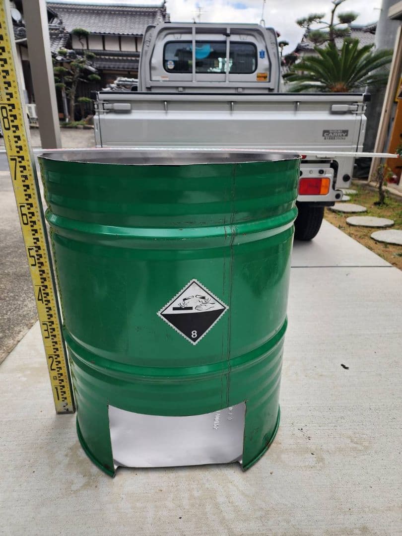 ドラム缶170L高さ約70cm直径約60cm焼却炉バーベキューコンロ等自作洗浄済