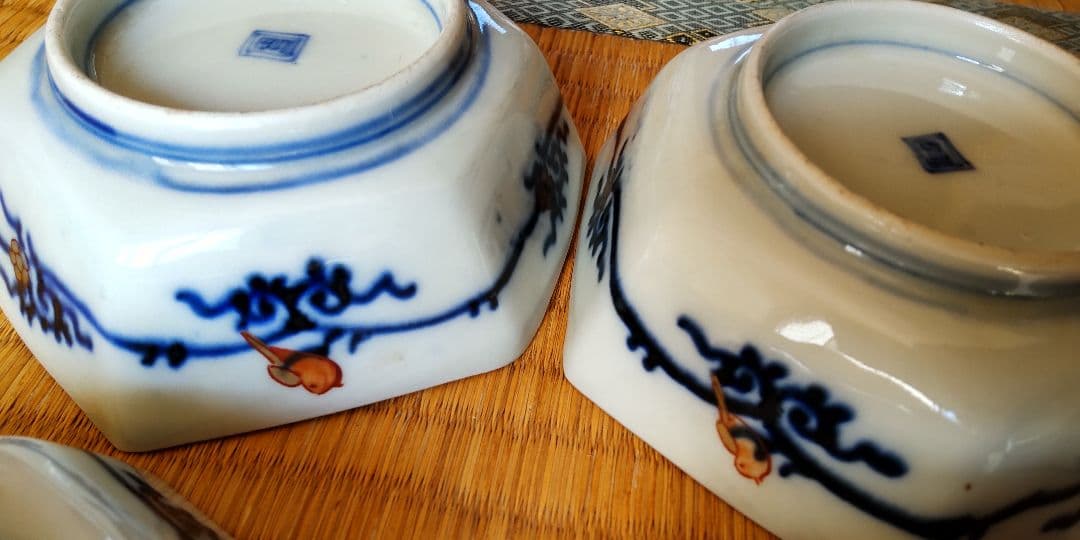 江戸幕末　古伊万里　錦絵　六角向付5個セット　骨董　アンティーク
