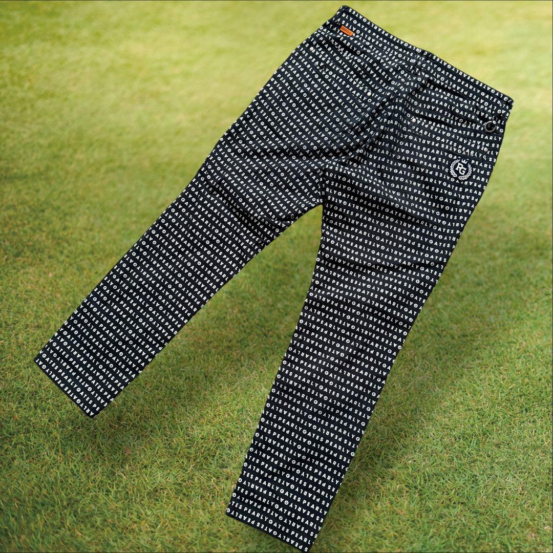 パーリーゲイツ　パンツ　総柄　黒　白　M〜L相当　コットン素材　ストレッチ　4