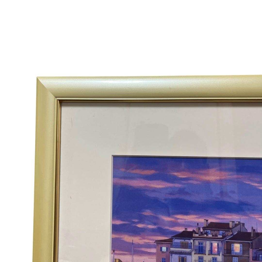 美品 笹倉鉄平 サントロペ港の夜 額装ポスター110×54cm 正規品