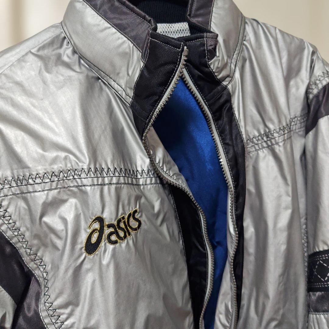 アシックスASICS　90’s 上下ウインドブレーカーセットアップ　光沢シルバー