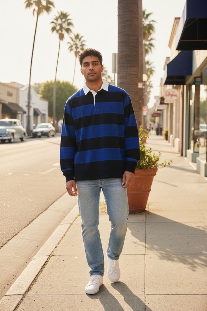 Polo Ralph Lauren ラガーシャツ M 青黒ボーダー ポニーロゴ