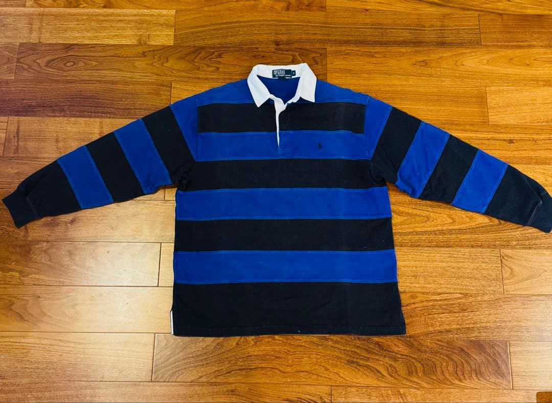 Polo Ralph Lauren ラガーシャツ M 青黒ボーダー ポニーロゴ