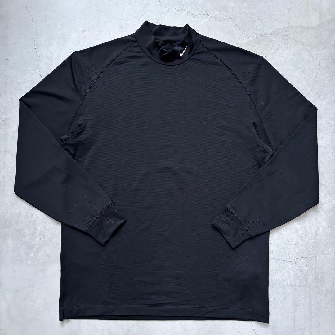 【美品】NIKE GOLF ナイキゴルフ モックネック長袖シャツ ロゴ 黒 L