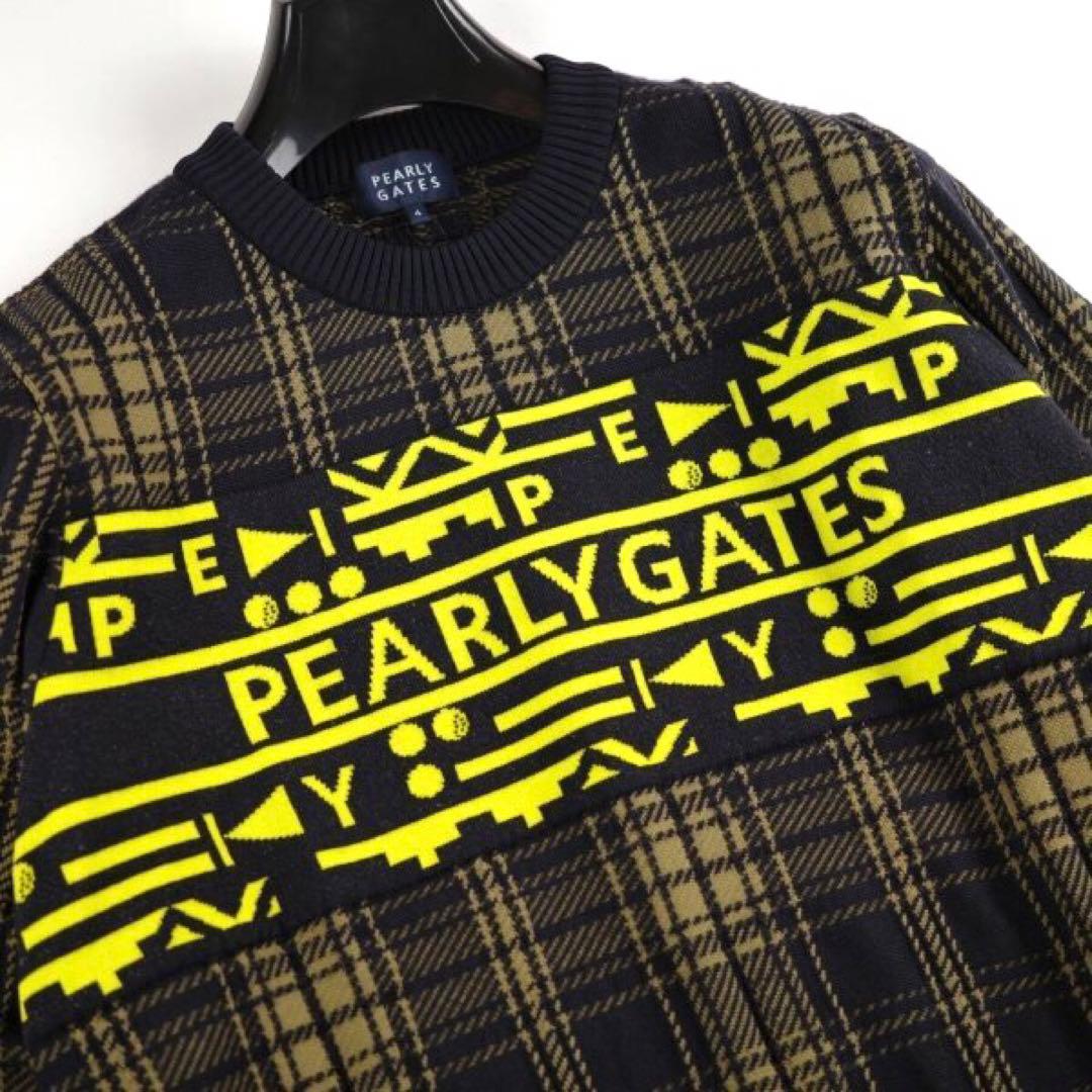 【PEARLY GATES】メンズ ジャガード クルーネックニット プルオーバー