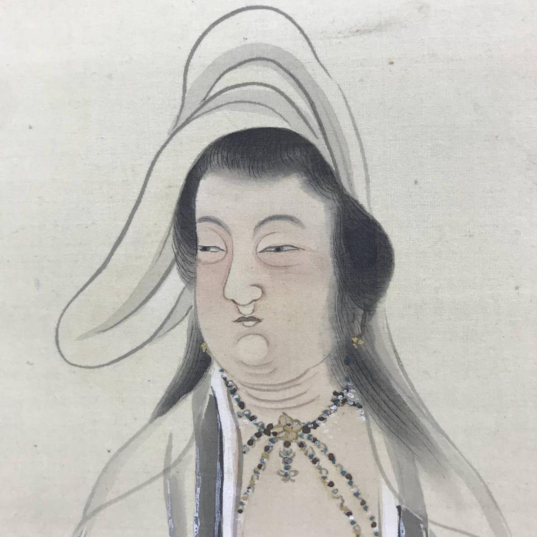 【真作】長谷川琴堂/白衣観音画賛/観音図/仏事掛/掛軸/名家伝来/AC-619