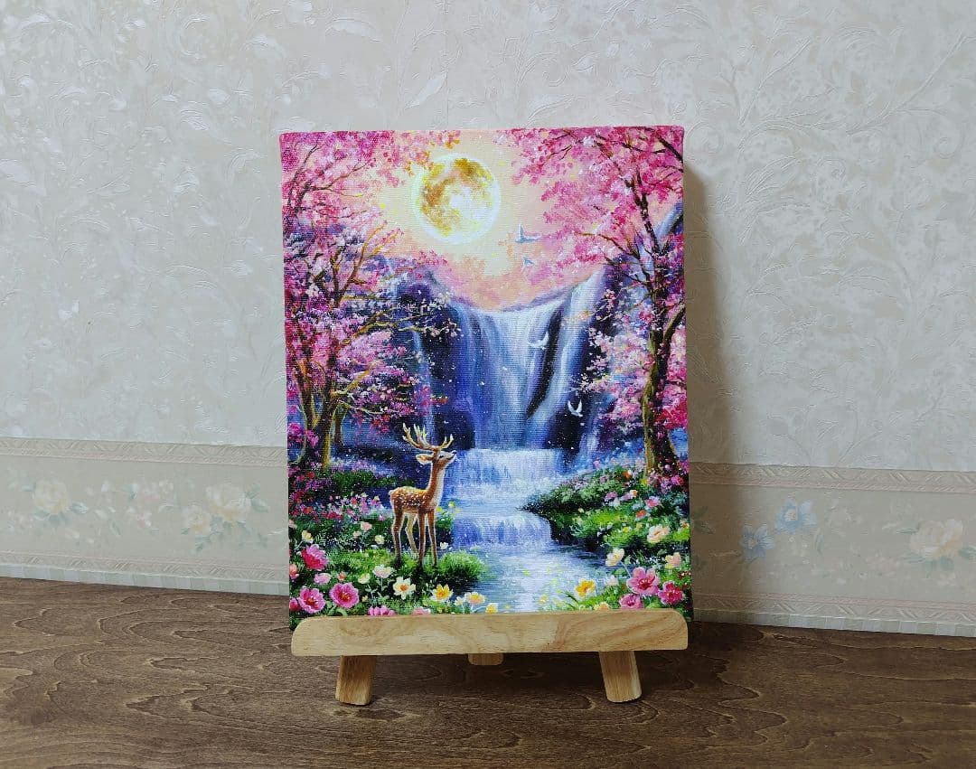 【神秘なる水辺】アクリル画 F3 風景画 絵画