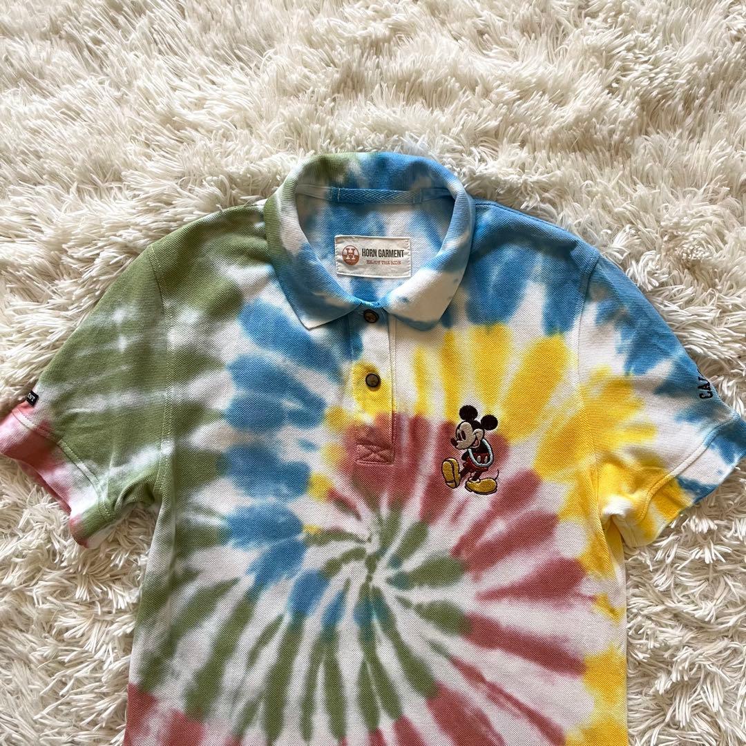 HORN GARMENT ゴルフ ミッキー刺繍 ポロシャツ タイダイ柄 L