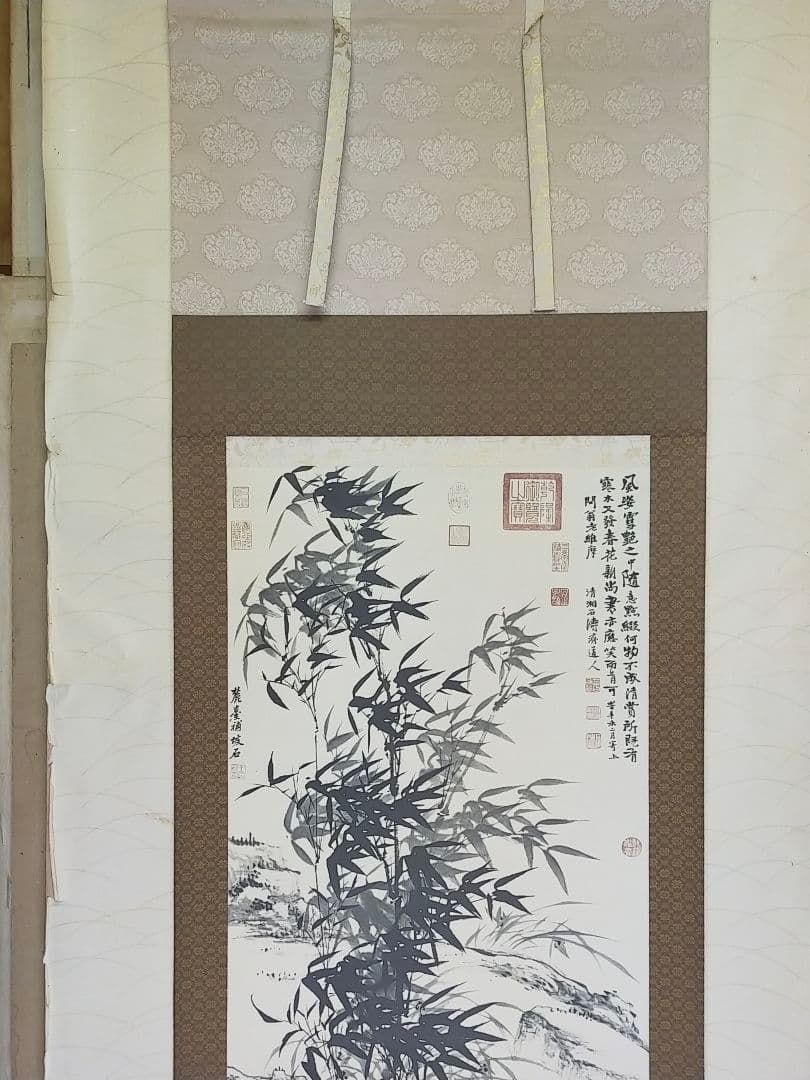 ♥中国　掛軸　【工芸】　 清　元濟　王原祁　合作　蘭竹図　掛け軸　骨董　古玩