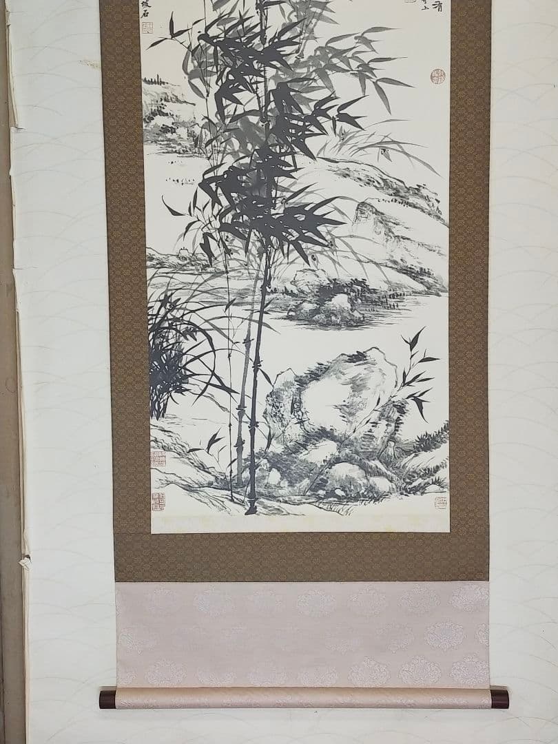 ♥中国　掛軸　【工芸】　 清　元濟　王原祁　合作　蘭竹図　掛け軸　骨董　古玩