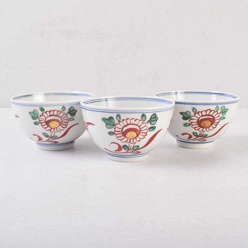 九谷焼　須田青華造　呉須赤絵写し　福字花文　煎茶碗　五客　共箱　M　R9018