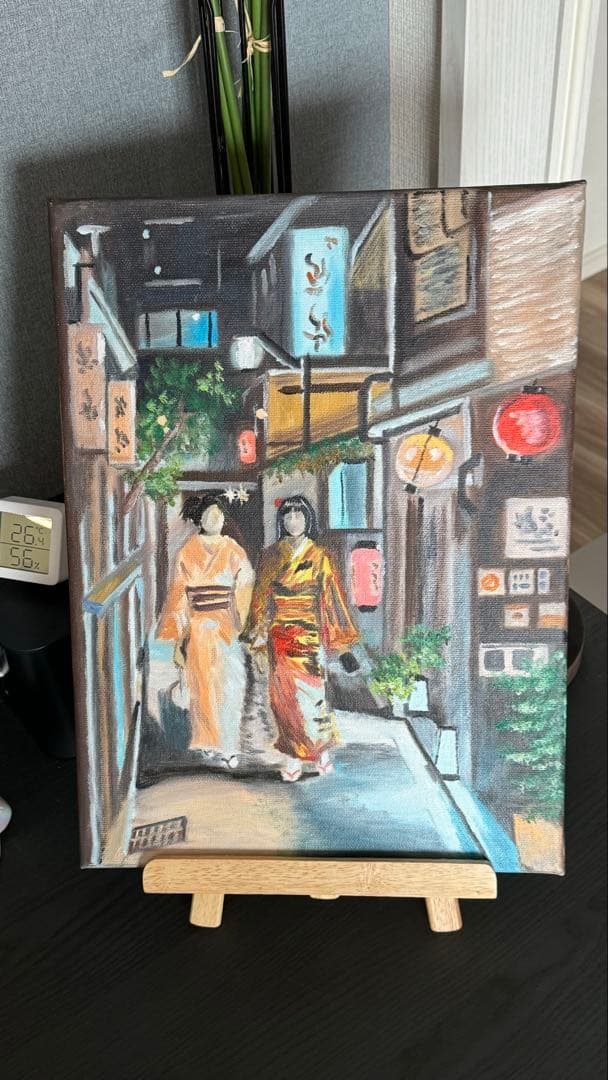 「京都の路地裏」　手描き　肉筆　油絵　風景画　原画　油彩画　京都