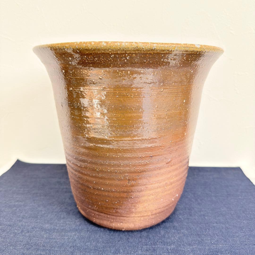 【名工】信楽焼 上田直方 造 蹲 壺 矢印陶印 3kg超 菊底 骨董 花瓶