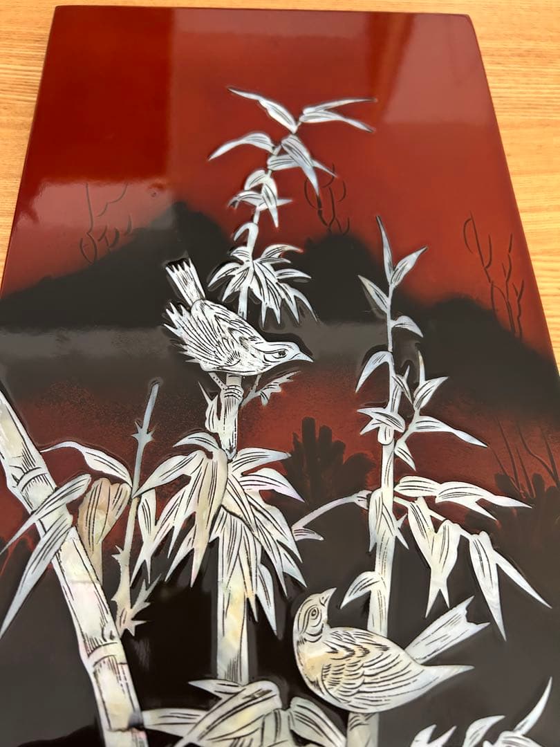 【中古】螺鈿　螺鈿細工　漆工　壁飾り 古美術品 漆芸