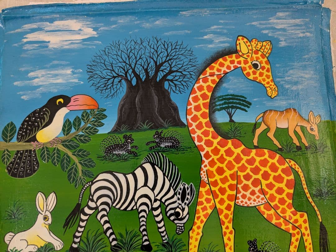 ●アフリカの絵画、ティンガティンガ、チーターの親子、LUKAS、30×40cm