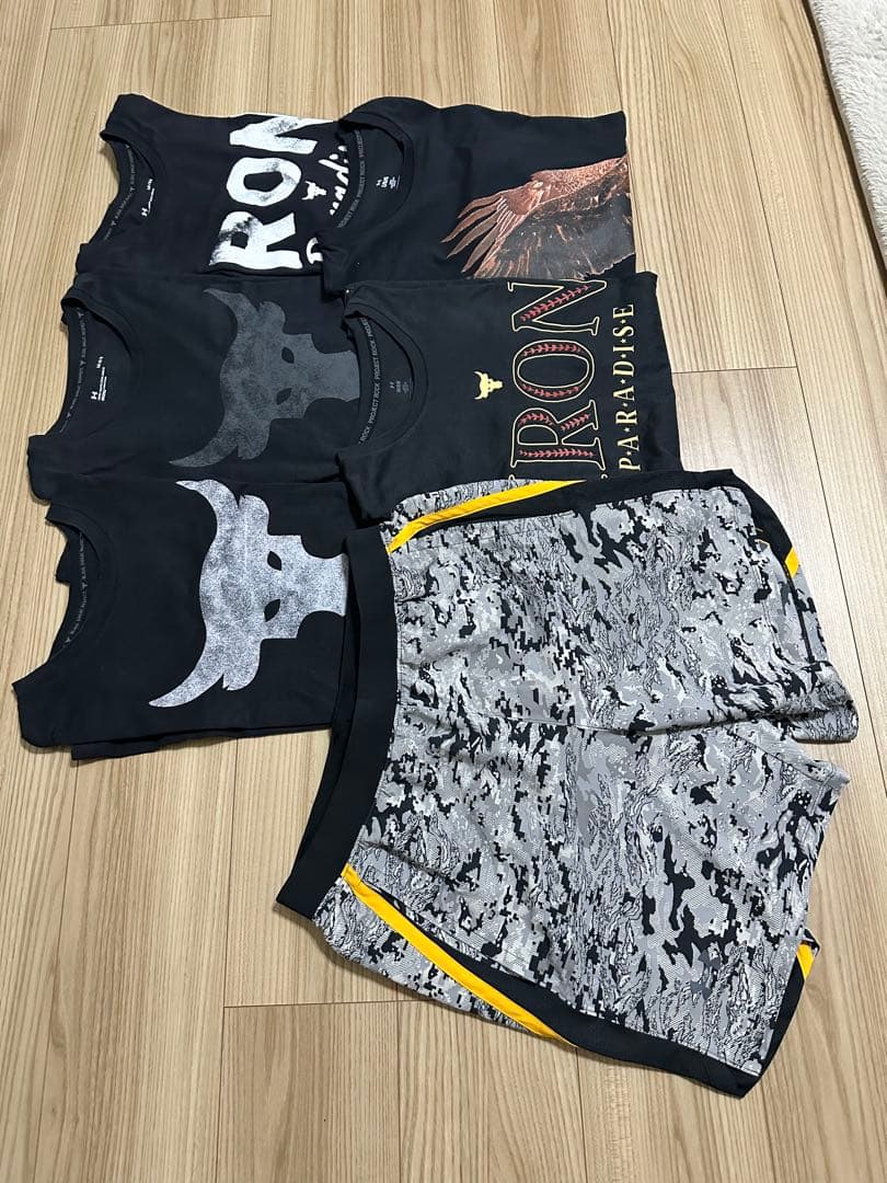 プロジェクトロックTシャツ5枚(L)アンダーアーマーランニングパンツ(XL)
