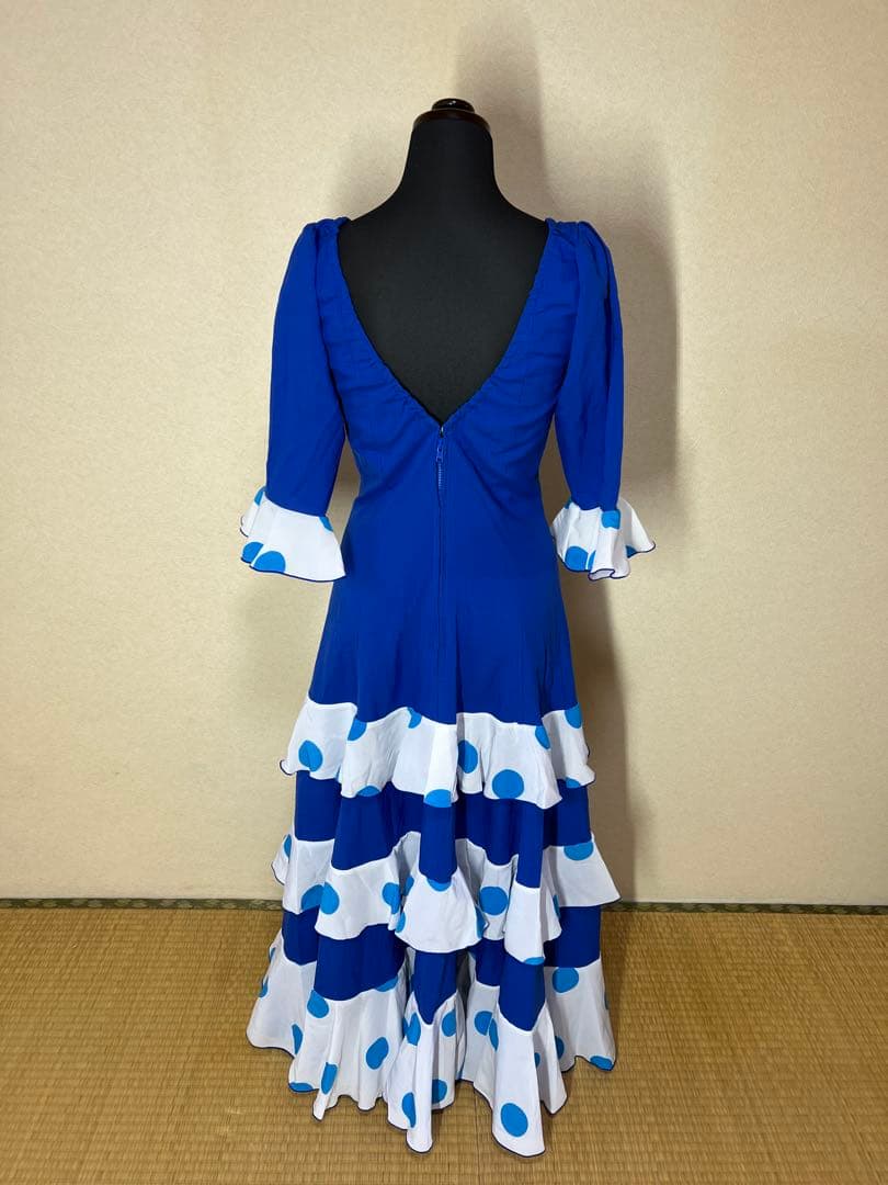 フラメンコドレス 青と白の水玉模様　アトリエ貴美恵