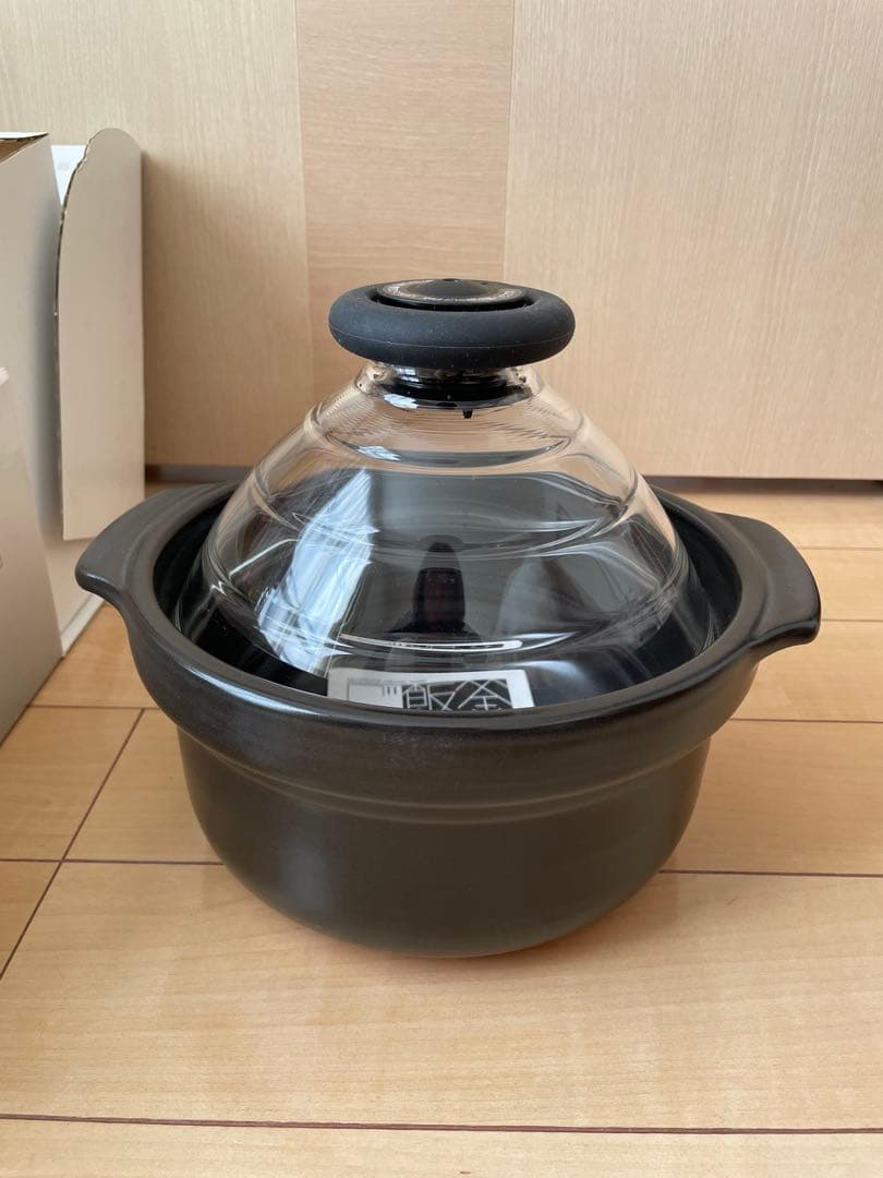 【未使用】HARIO ハリオ　フタがガラスのご飯釜　3合