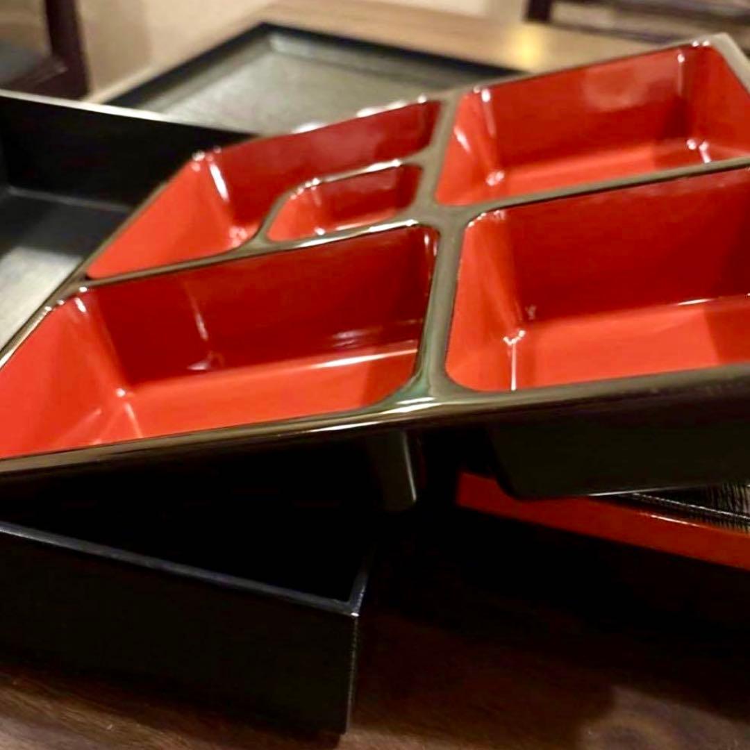 Ma☆ 松花堂弁当箱 8.5寸 黒中赤 仕切り付 24セット 送料込