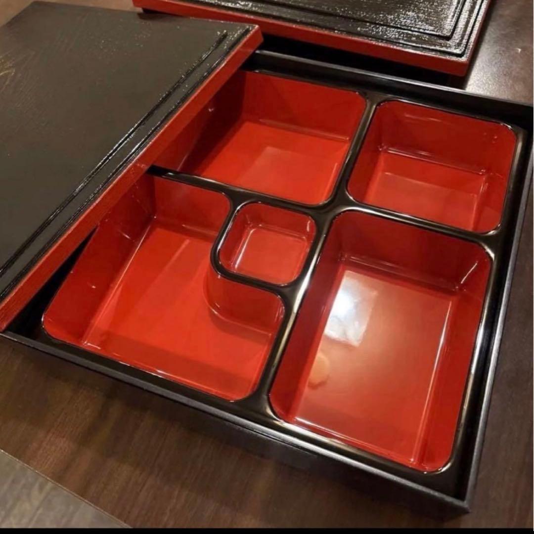 Ma☆ 松花堂弁当箱 8.5寸 黒中赤 仕切り付 24セット 送料込