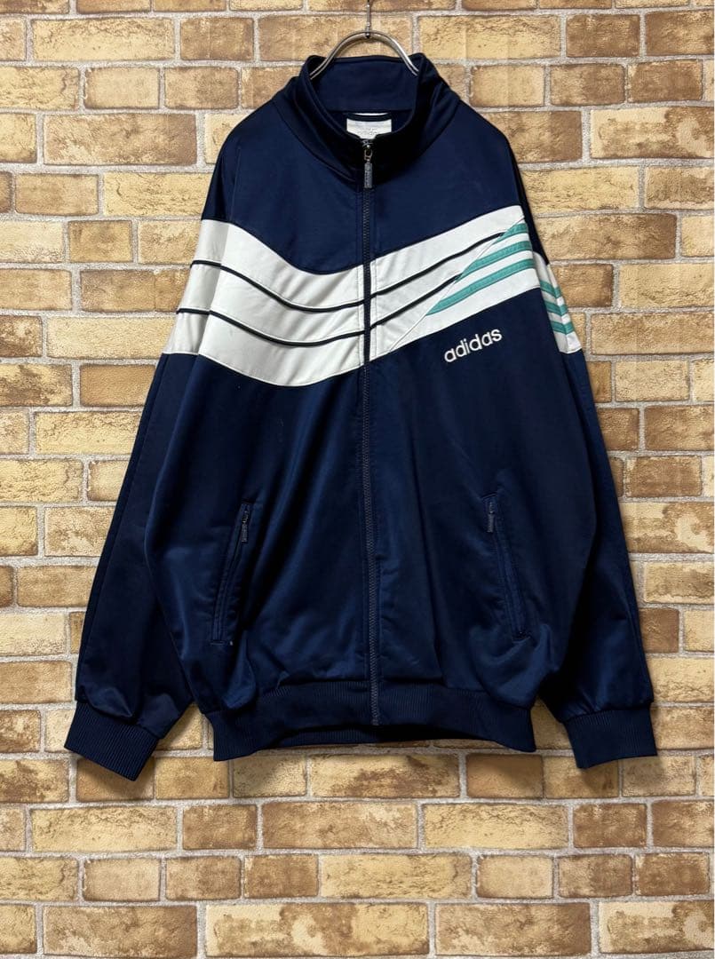 アディダス　銀タグ　90s トラックジャケット　ジャージ　ネイビー　刺繍ロゴ