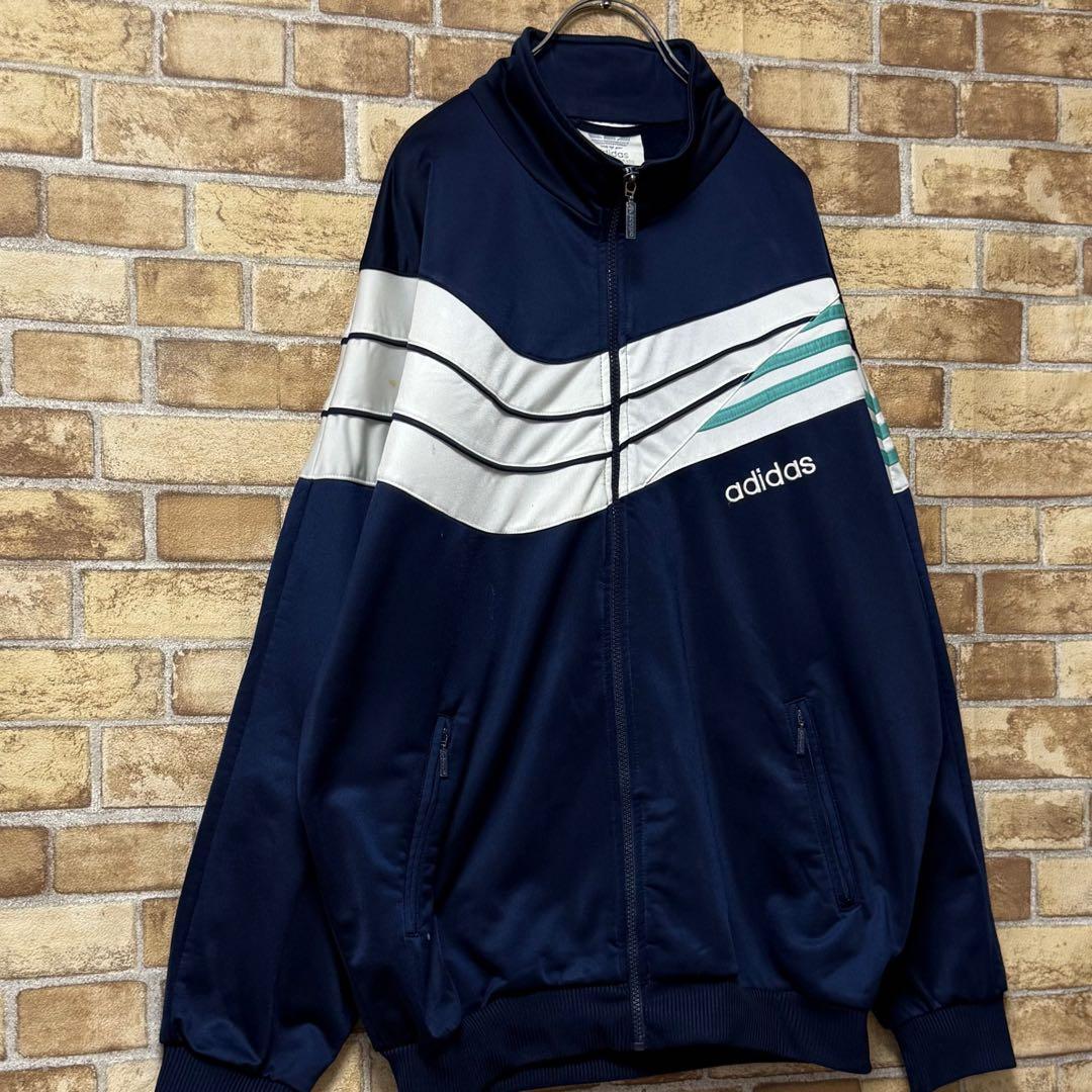 アディダス　銀タグ　90s トラックジャケット　ジャージ　ネイビー　刺繍ロゴ