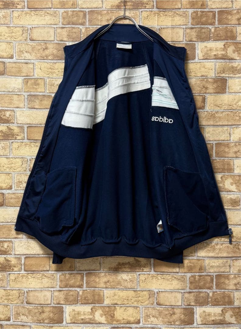アディダス　銀タグ　90s トラックジャケット　ジャージ　ネイビー　刺繍ロゴ