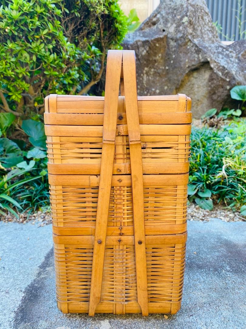 美品 三段竹籠 バスケット 竹細工 籠
