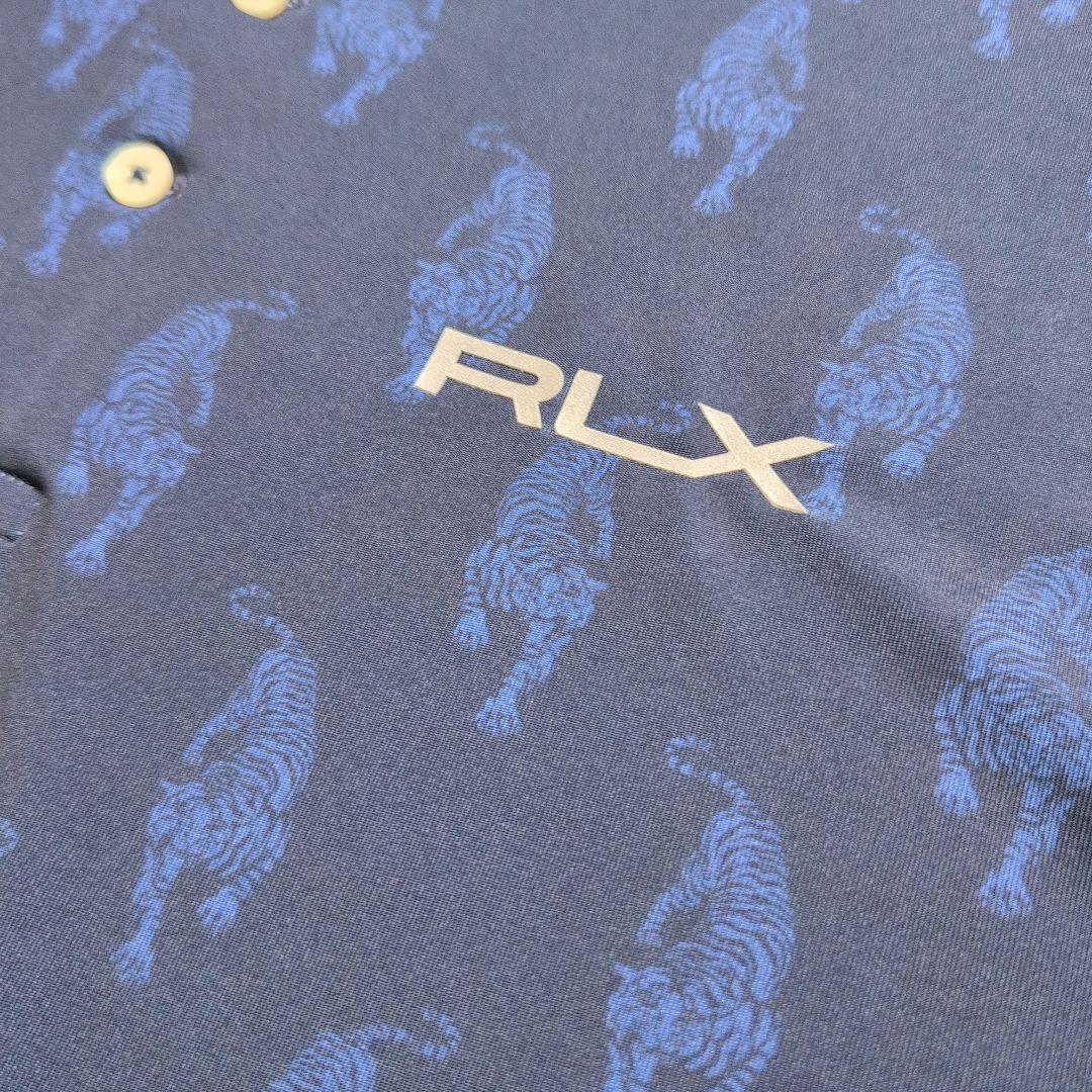【美品】高級アールエルエックスゴルフ　虎デザイン　速乾ポロシャツ　L ネイビー